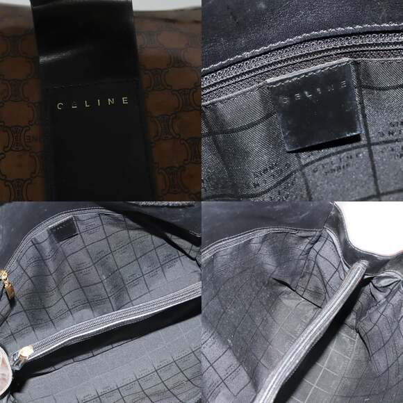 CELINE Macadam Canvas Hand Bag Enamel Brown Gold - Picture 11 of 12